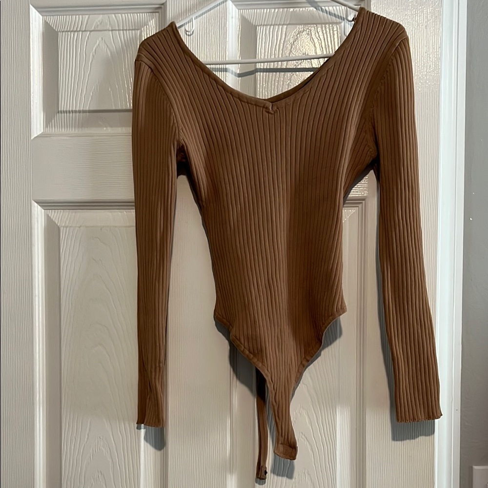 Love Tree Chocolate Ribbed Bodysuit